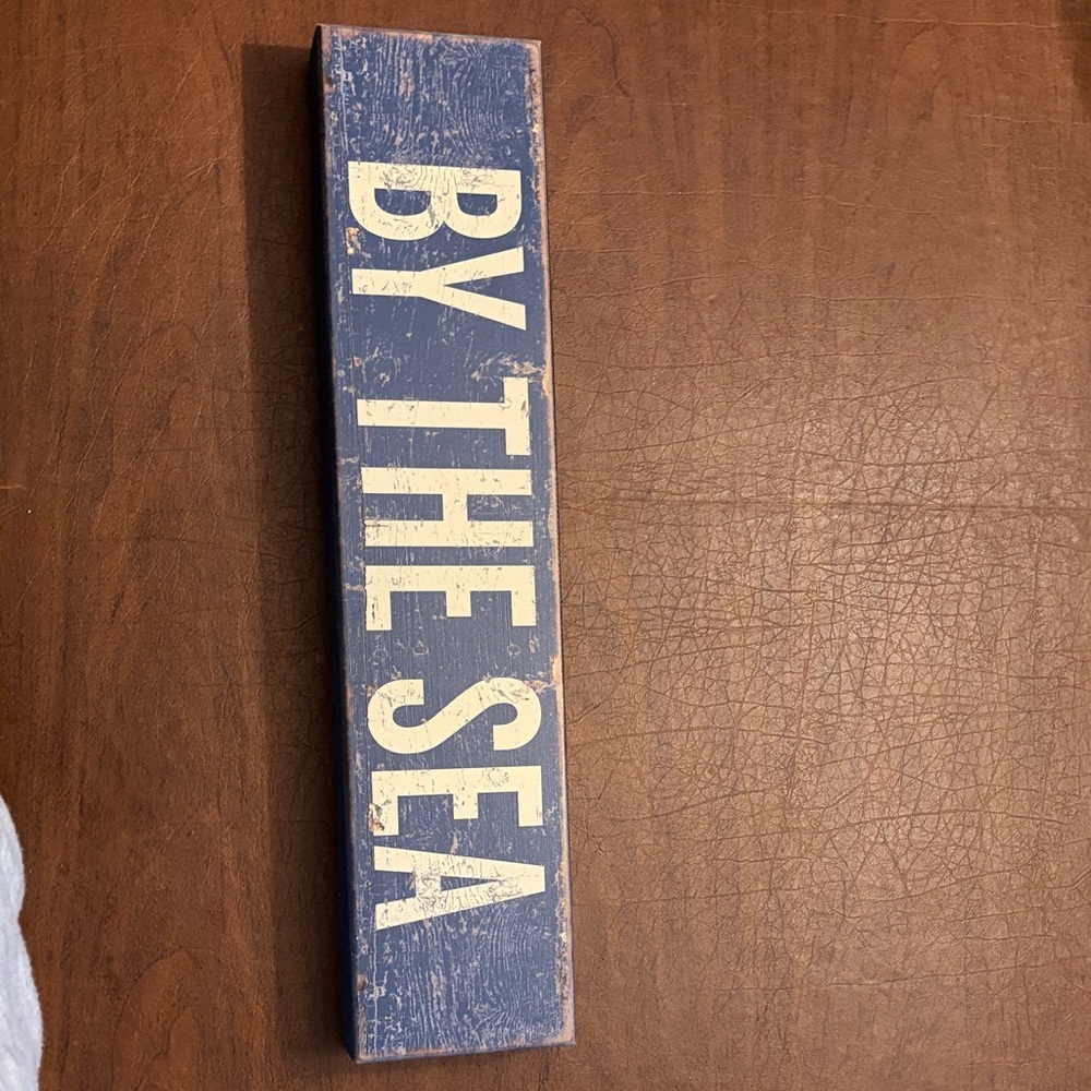 "By The Sea" Distressed Blue Wooden Sign
